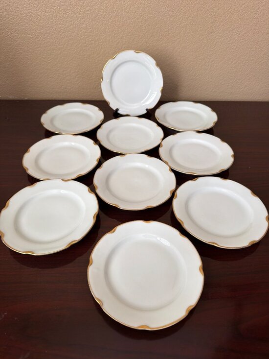 Carlsbad Other - Set of 10 Vintage Austria Carlsbad Porcelain Bread Dessert Plates Gold Trim 6”